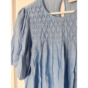 Zac & Rachel Blue Smocked Yoke Puff Sleeve Blouse Top Small